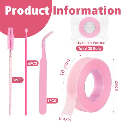 NEOACT Pink Lash Tape for Eyelash Extensions - 20 Rolls Breathable PE Micropore Tape
