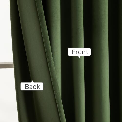 Olive Green Velvet Blackout Curtains - 52W x 108L, Pack of 2, Room Darkening