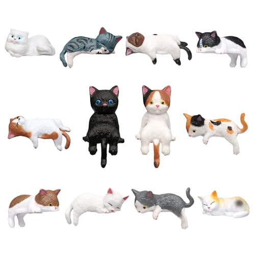 Kiofs 12-Piece Mini Cat Figurine Set for Car & Desk Decor