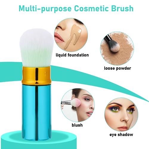 Mozeat Lens Retractable Travel Kabuki Brush 2 Pack Portable Blush and Foundation Brushes with Cover