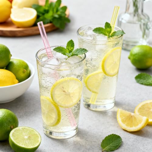 Colorful Reusable Glass Straws - 10 Pcs Shatter Resistant