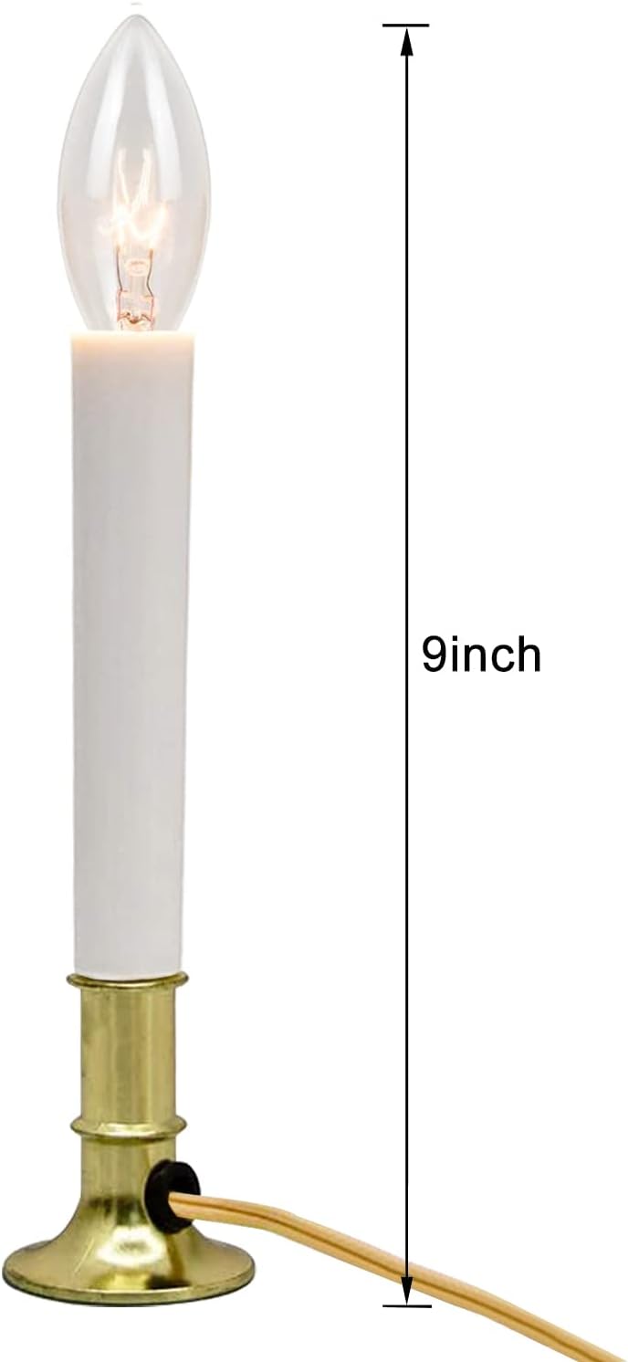 Skiennix Electric Christmas Window Candle Lamp - Flameless Taper Candles with Golden Base | 4 Pack
