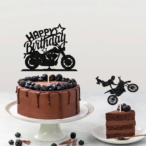 13-Piece Motorcycle Birthday Cake Toppers Set - Glitter Motocross Decorations