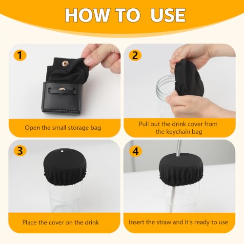 Esmorah Drink Cover Scrunchies - 15 Pcs Black Set with Keychain Pouch