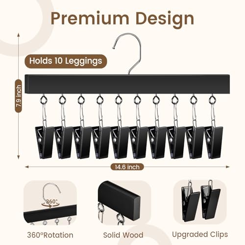 DRAXZOR Wooden Legging Hanger, 2 Pack - Space Saving Closet Organizer, Black