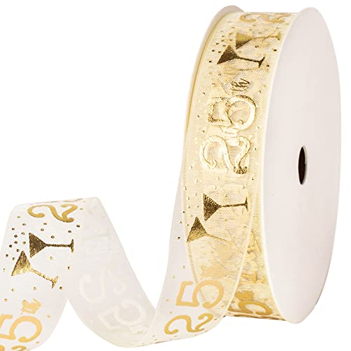 Holijolly Gold Sheer Gift Ribbon 25th Anniversary 3/4 Inch 10 Yards