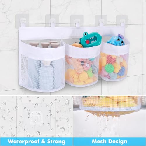 Bath Toy Storage Organizer with 3 Compartments & Quick-Dry Mesh