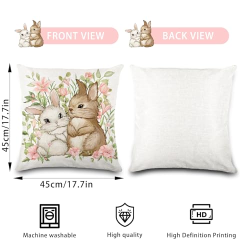 YUJUN Easter Pillow Covers - 18x18in Rabbit & Flower Design, 4 Pack