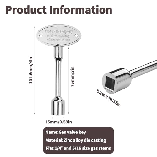 3-Inch Universal Gas Valve Key - Chrome Fireplace Key, 2 Pack (Silver)