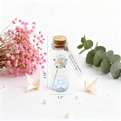 Handmade Paper Rose in Glass Bottle - 1 Year Anniversary Gift