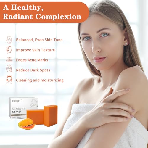 EUQEE Kojic Acid Papain Turmeric Soap Bars 2-Pack with Foaming Net
