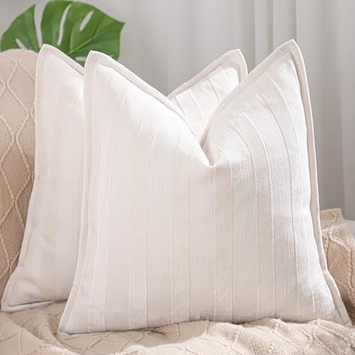 Tosleo Beige 18x18 Inch Boho Throw Pillow Covers Set of 2 - Chenille Home Decor