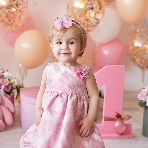Keggaen 2-Pack 4-Inch Sweet One Birthday Hair Bows for Girls Pink