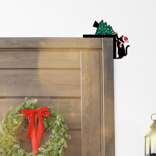 Funny Black Cat Christmas Door Topper - Holiday Window & Wall Decor - Black Cat 2