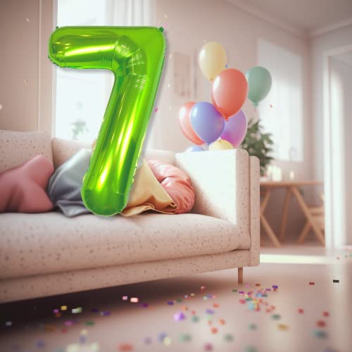 DIWULI 40 Inch Green Number 7 Foil Balloon for Birthday Party Decor