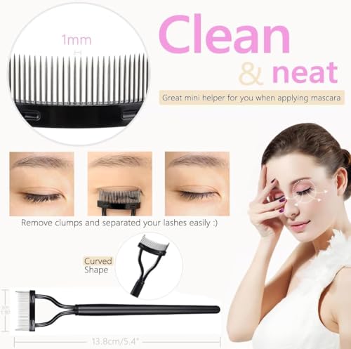 qiipii 3-Piece Eyelash Separator Comb and Angled Eyebrow Spoolie Brush Set
