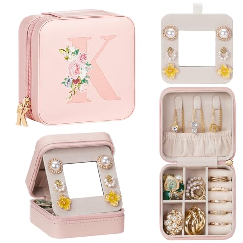 Personalized Pink Travel Jewelry Box with Initial Zipper for Girls - Enthralite