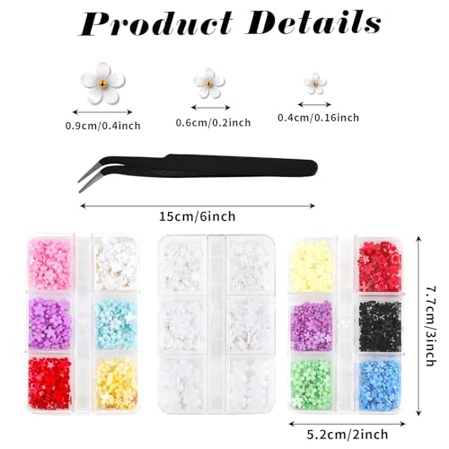 FOIMAS 3D Flower Nail Charms & Rhinestones Set with Tweezer