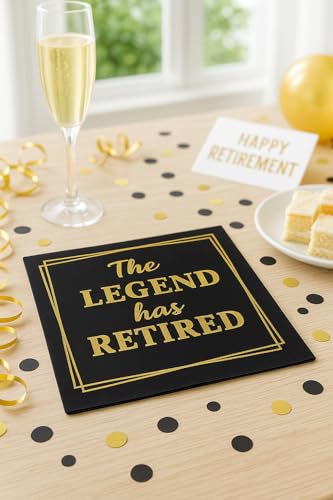 Large 50-Pack 'The Legend Has Retired' Black & Gold Napkins