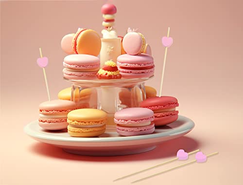 Pink Heart Bamboo Cocktail Picks 4.72 Inch - 20 Pcs Decorative Food Skewers