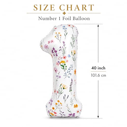40-Inch Floral Number 1 Balloon for Baby Girl's 1st Birthday