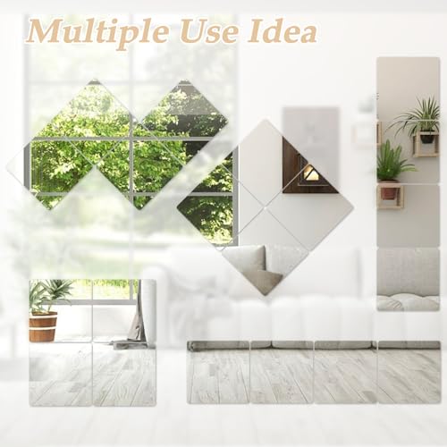 Abyssaly 4-Pack Acrylic Mirror Tiles, 7.87" x 7.87" Self-Adhesive Wall Mirrors