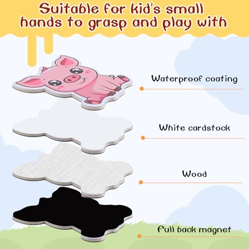 Farm Animals Magnetic Fridge Magnets Set - 14 Large Wooden Toys