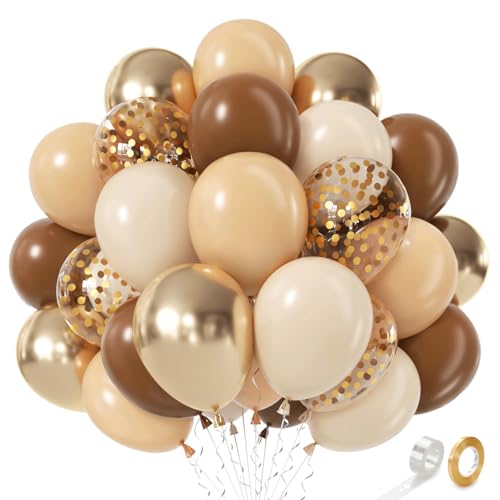 50 Pcs Brown & Gold Balloons - 12 Inch for Woodland & Cowboy Parties
