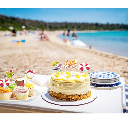 30 Pack Beach Cupcake Toppers - Hawaiian Theme Party Decorations