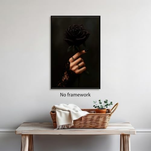 Gothic Black Rose Oil Painting Print - Dark Academia Wall Art 8x12