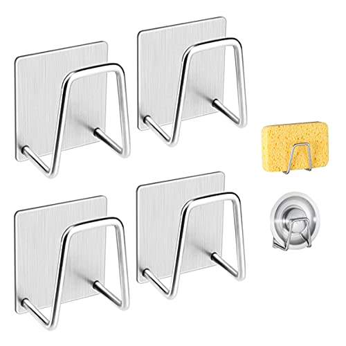 LEFTSTARER 4-Pack Stainless Steel Sink Sponge Holder - Rustproof, Quick Drying