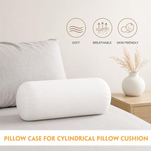 Jeffdad 2-Pack Round Bolster Pillow Covers - White Neck Roll Cases