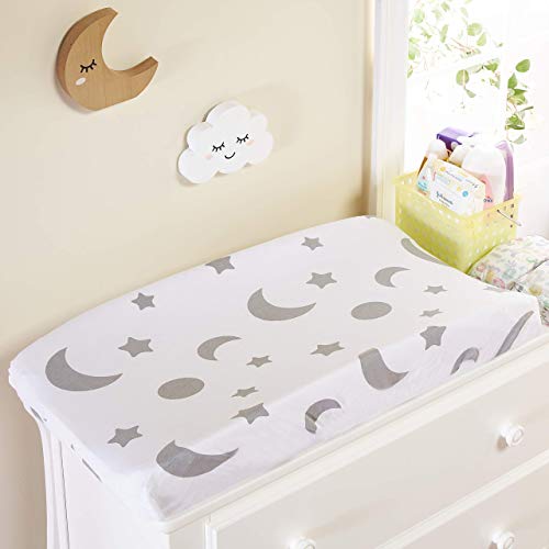 Everyday Kids 2-Pack Baby Changing Pad Covers - Gray Moon & Stars, 100% Cotton