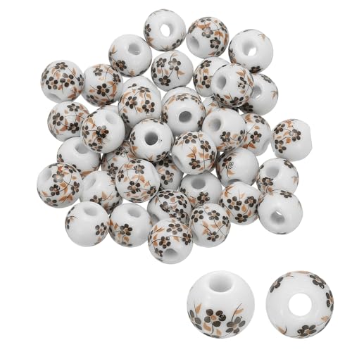 PATIKIL 50 Pcs 10mm Ceramic Flower Beads - Coffee Porcelain Round Beads for Jewelry Making DIY Crafts