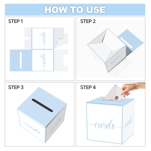 CaliLain Baby Shower Card Box - 8.7-Inch Foldable Gift Holder, Blue Trim