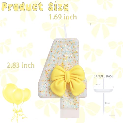 Number 4 Birthday Candle with Yellow Bow Cake Topper Decoration