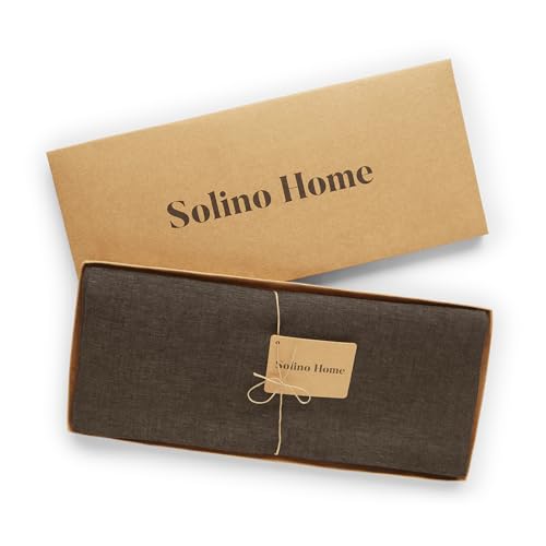 Solino Home 14 x 90 Inch Chambray Brown Linen Table Runner - Pure European Flax