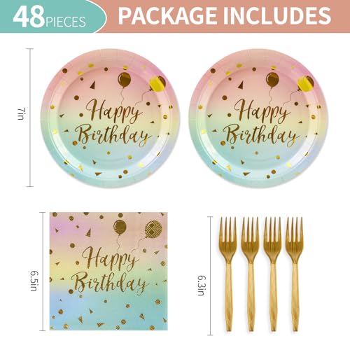 48-Piece Happy Birthday Party Supplies Set, Colorful Gold Tableware