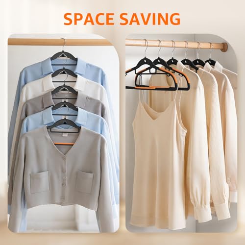 Yolife Vertical Cascading Clothes Hangers - 10 Pack, Non-Slip, Slim Space-Saving Design, 360° Swivel Hook, Black & Orange