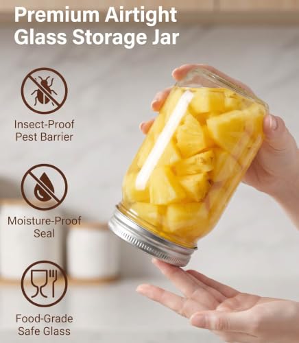 Auridelvis 16 oz Mason Jars with Airtight Lids - 2 Pack Clear Glass Jars