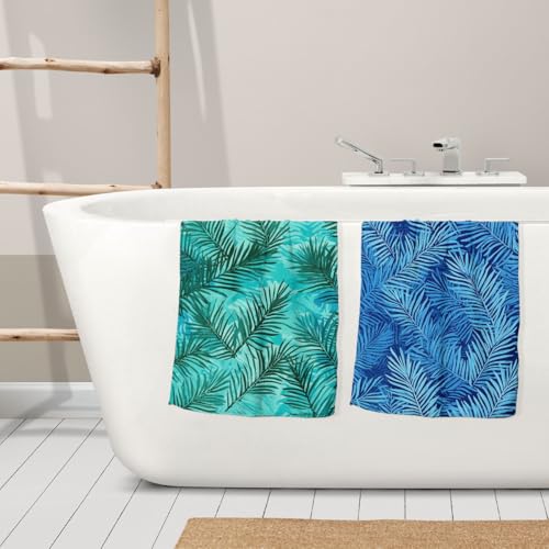 Palm Leaves Hand Towels Set of 2 - 14"x28" Absorbent Decorative Towels for Bathroom, Gym, Spa