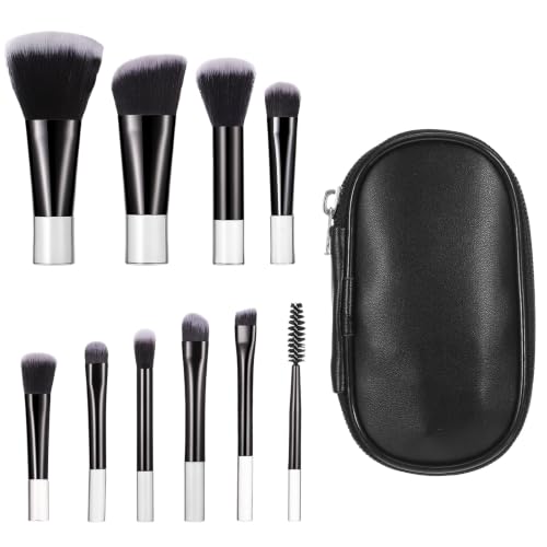 KFHENSOMR Travel Makeup Brush Set 10 Pcs Mini with Zippered Pouch
