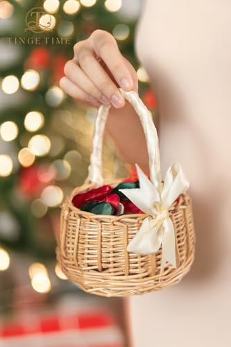 Christmas Red Artificial Flower Basket Set with Rose Petals & Flower Crown - Wedding Decor