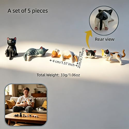 Cute Mini Cat Dashboard Decor - Set of 5 Handcrafted Resin Figurines