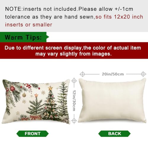 Christmas Pillow Cover 12x20 - Snowflake & Tree Design, Machine Washable