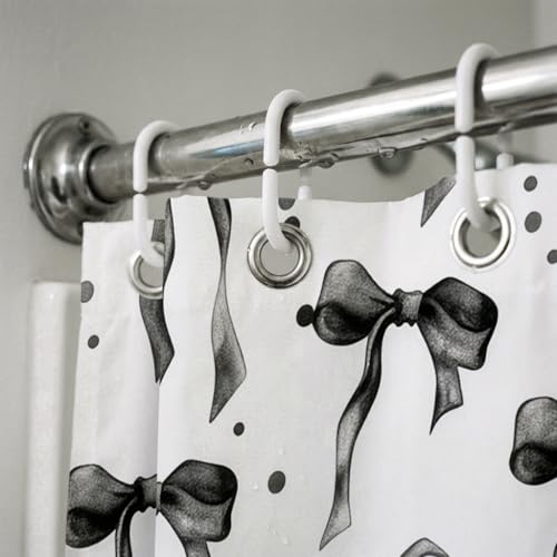 Aurisse Black and White Bow Shower Curtain, 72x72 Inch - Model 26-2
