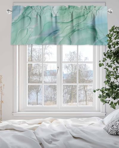 Abstract Marble Window Valance Teal Gradient Agate Short Curtain 54x18in