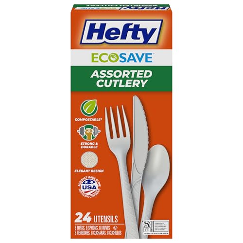 Hefty ECOSAVE Compostable Cutlery Set - 24 Utensils for BBQs & Camping