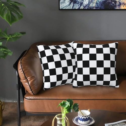 Checkered Pillow Covers 18x18 in Black and White Plaid - Set of 2