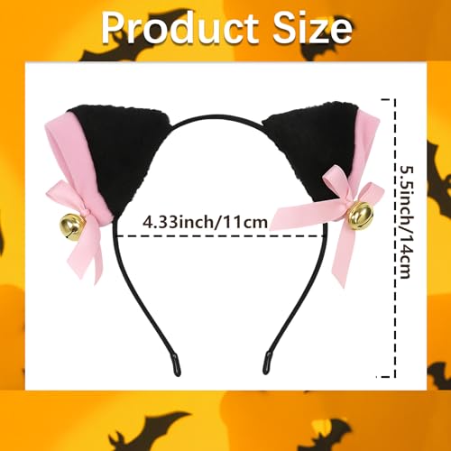 Black Cat Ear Headband with Pink Bow and Bell, Flurry Cosplay Costume